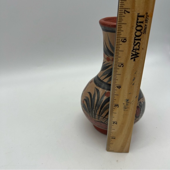 Mexican Made Tonala Vase Foral Coral Gray Color Artisan Ethnic Handmade Painted - Picture 10 of 16